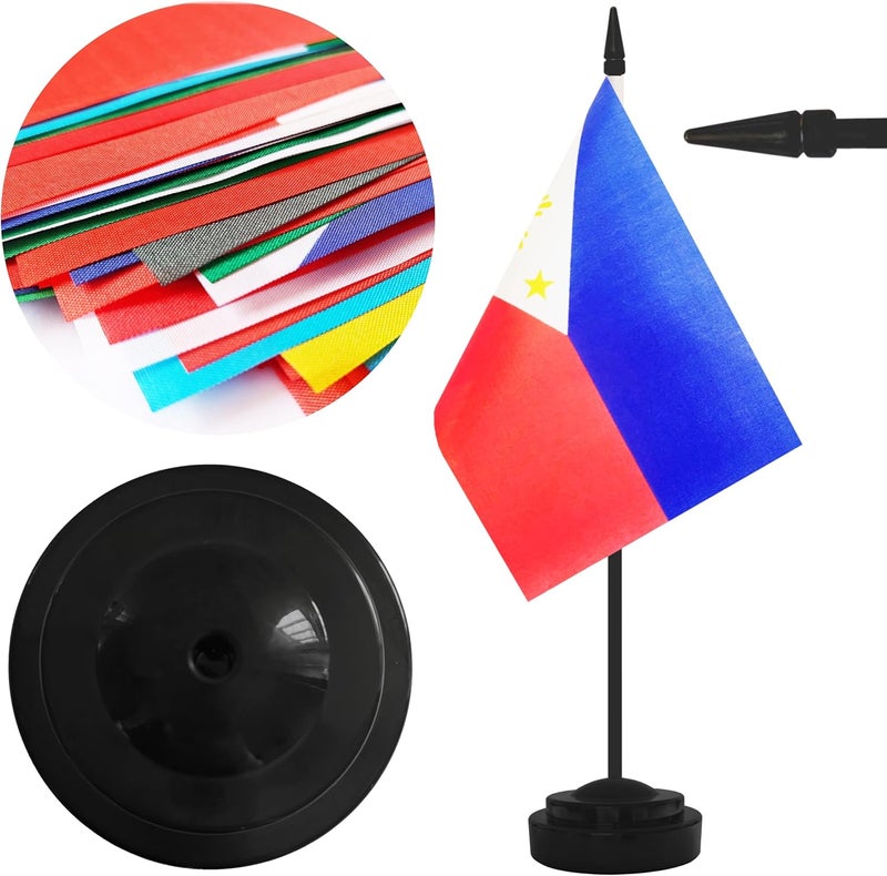 Yamiuo 2 Pack Philippine Desk Flag Set, Philippine Desktop Small Miniature Table Office Flag with 12" Black Pole and Black Base, Offices, Classroom, Home, Festival Decoration (Philippine) - Image 3